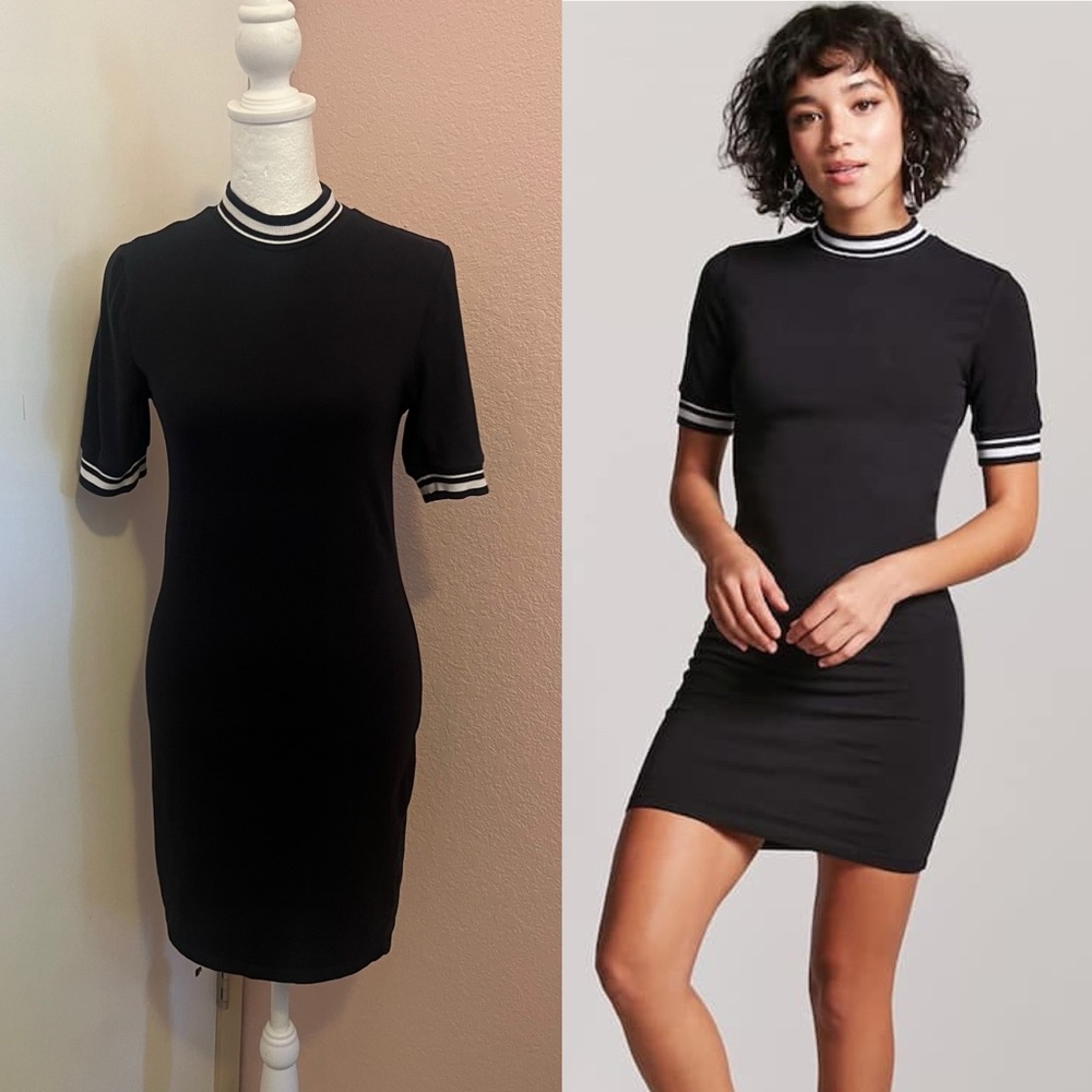 Black Shirt Dress with White Stripe Detail